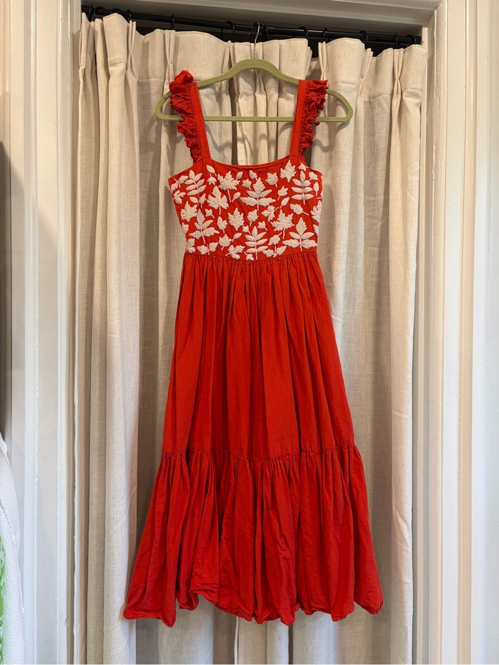 Carolina K - Red Floral-Embroidered Midi Sundress